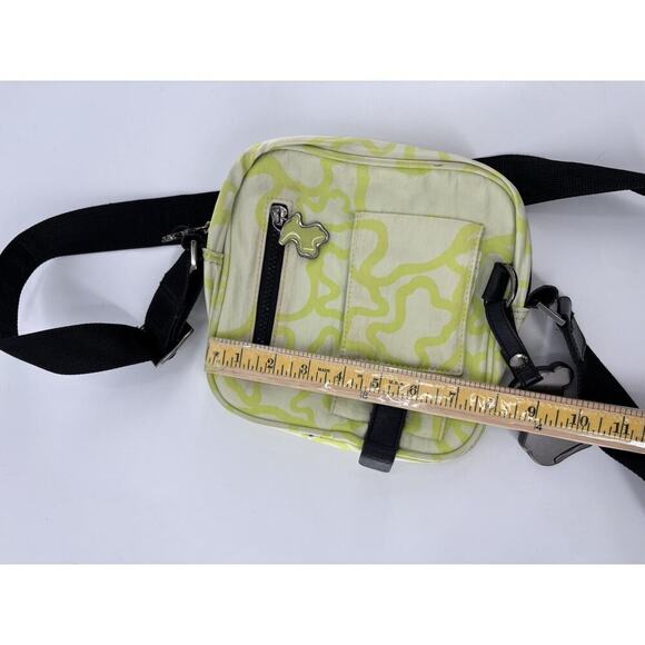 Tous Crossbody Bag Lime Green White Kaos Messenger Nylon Zip Pockets Bear Charm - Picture 16 of 16